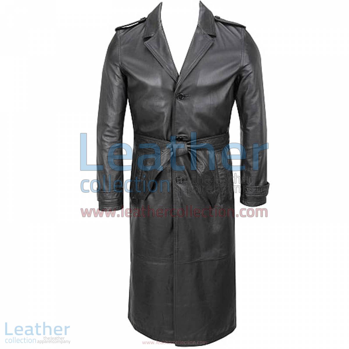 Belted Classic Leather Long Trench Coat