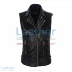 Biker Ladies Leather Studded Collar Vest | leather studded vest