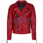 Biker Mens Red Quilted Leather Jacket | mens quilted leather jacket