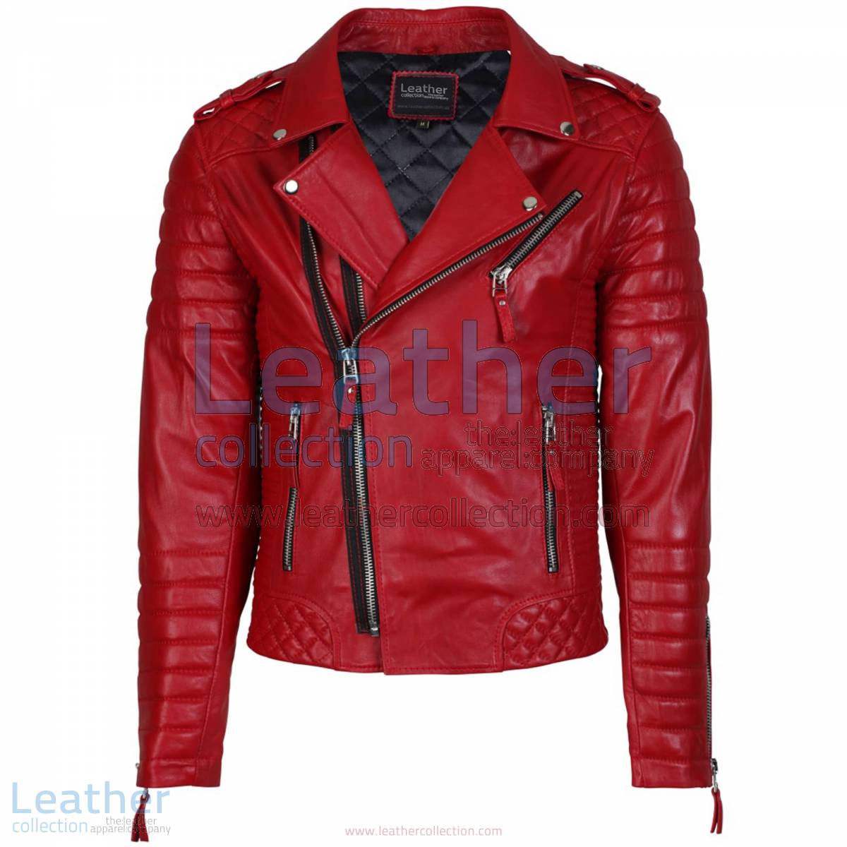 Biker Mens Red Quilted Leather Jacket