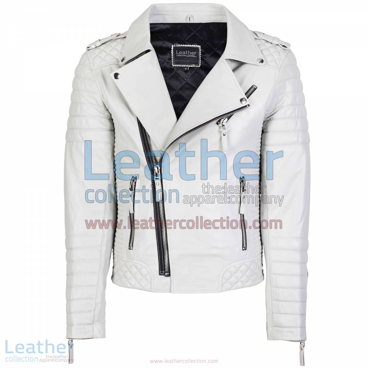 Biker Mens White Quilted Leather Jacket
