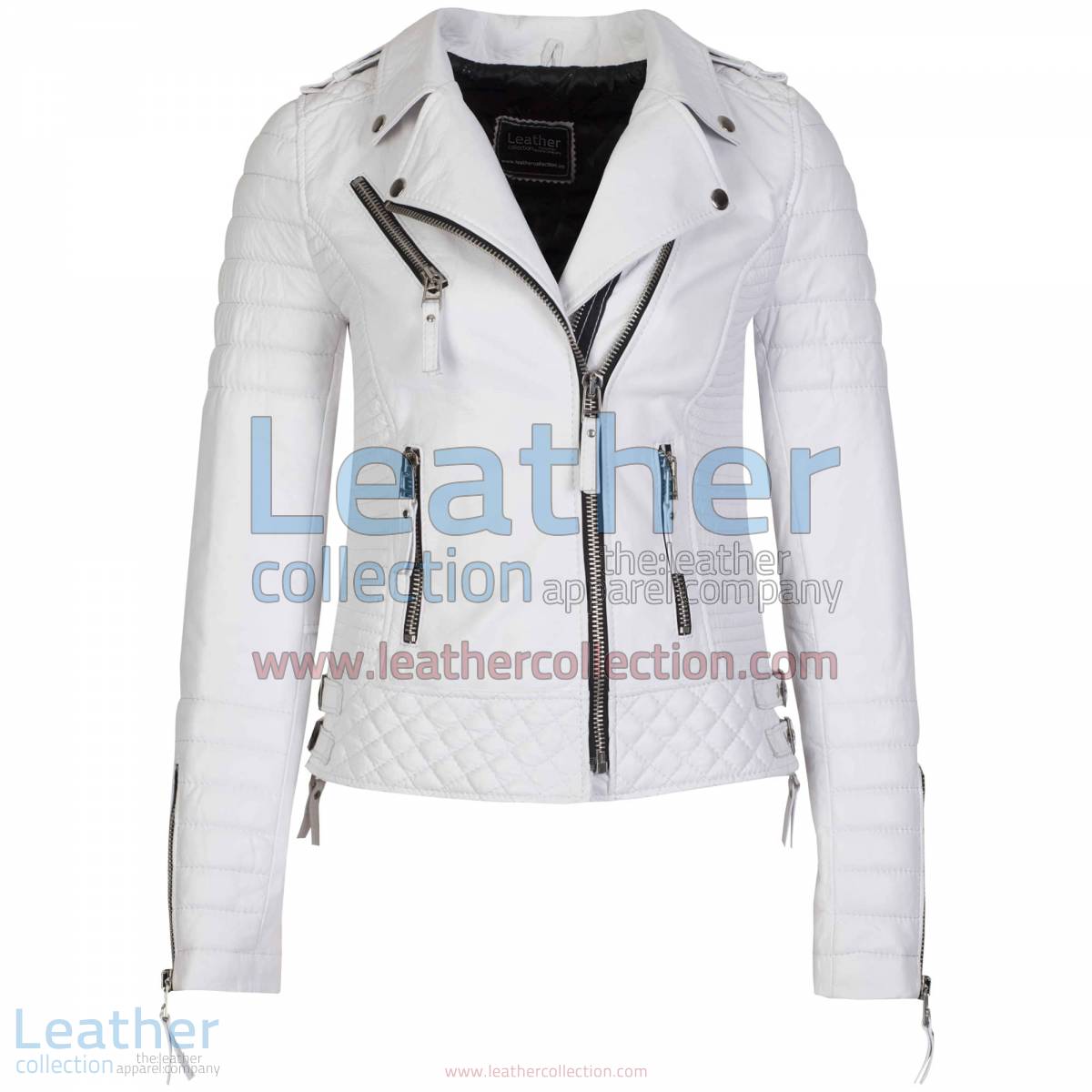 Biker White Leather Quilted Jacket Women