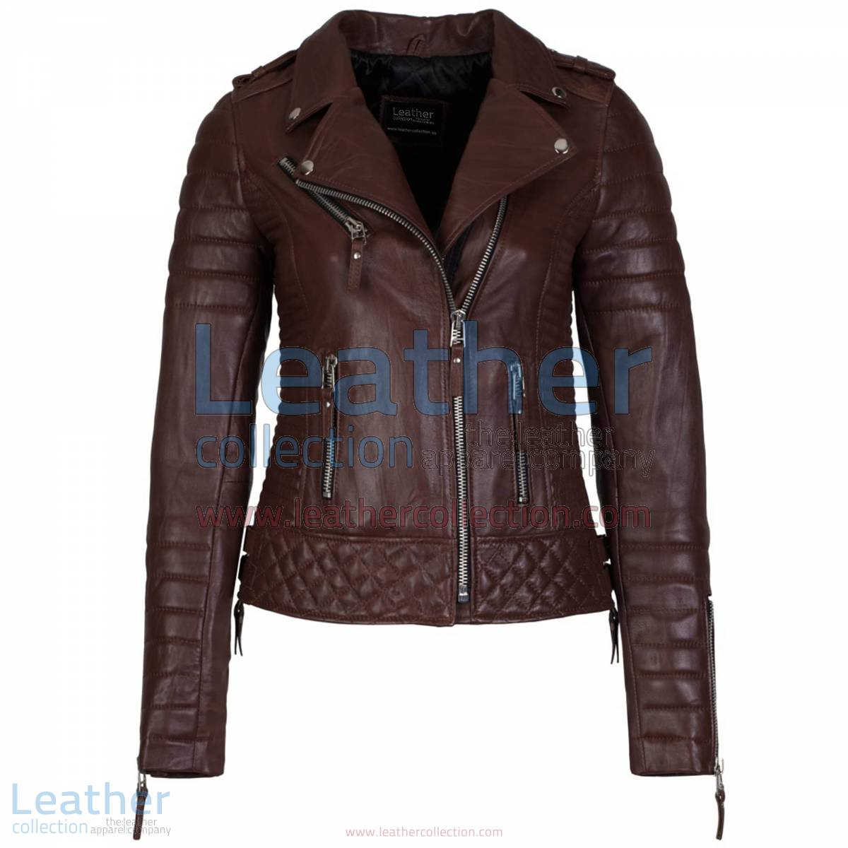 Biker Women Brown Quilted Leather Jacket