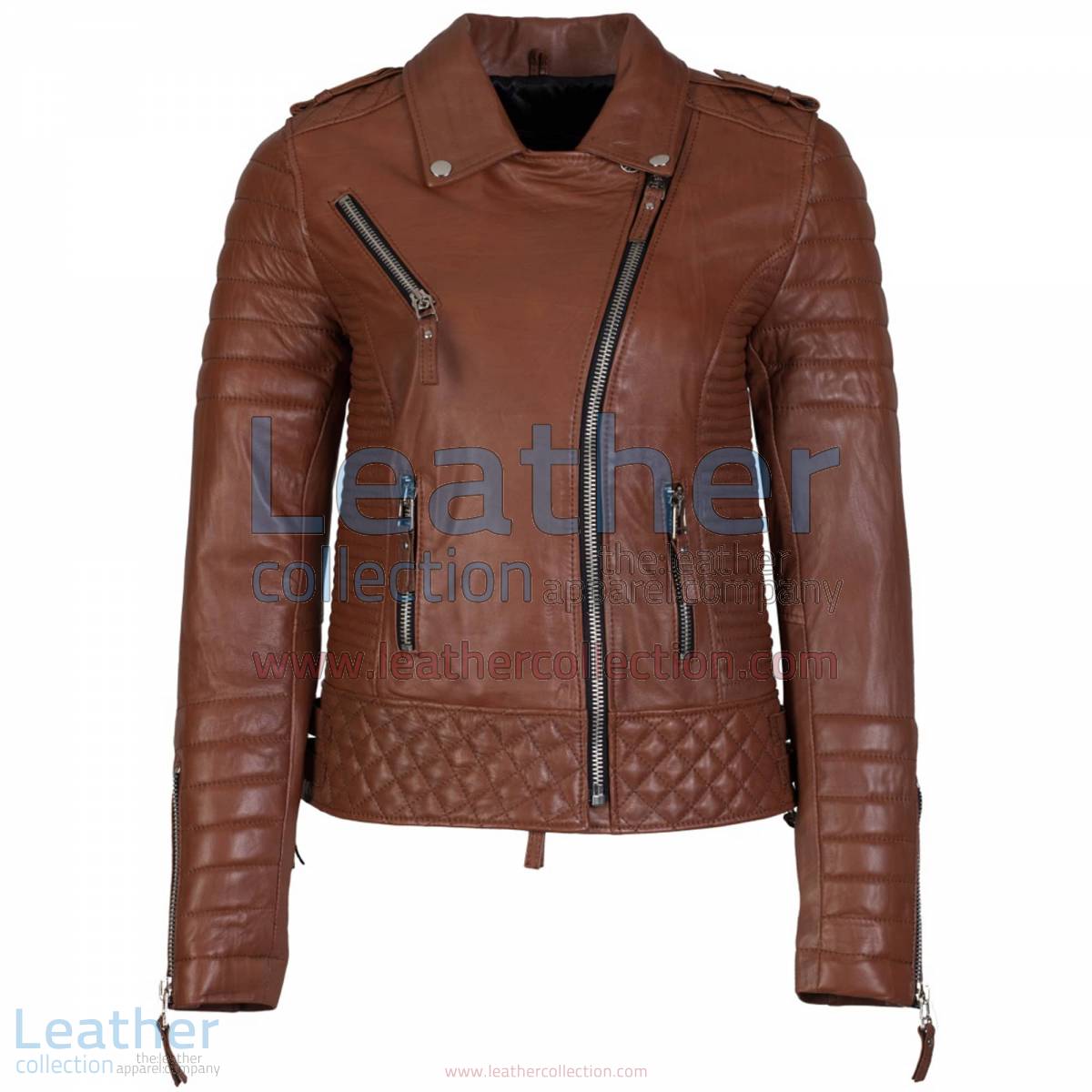 Biker Womens Quilted Leather Jacket Antique Brown