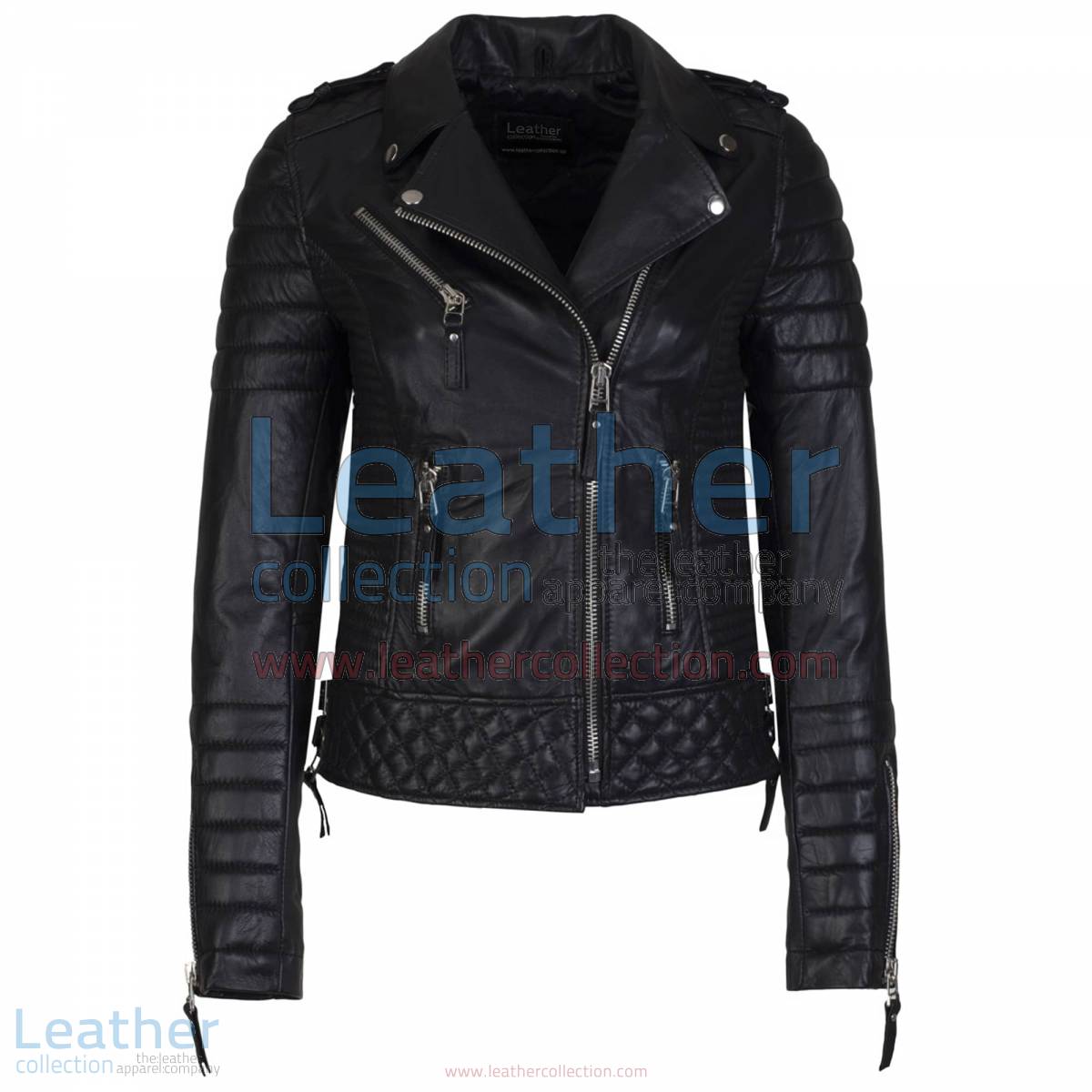 Biker Womens Quilted Leather Jacket Black