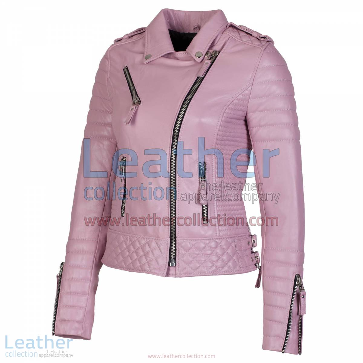 Biker Womens Pink Quilted Leather Jacket
