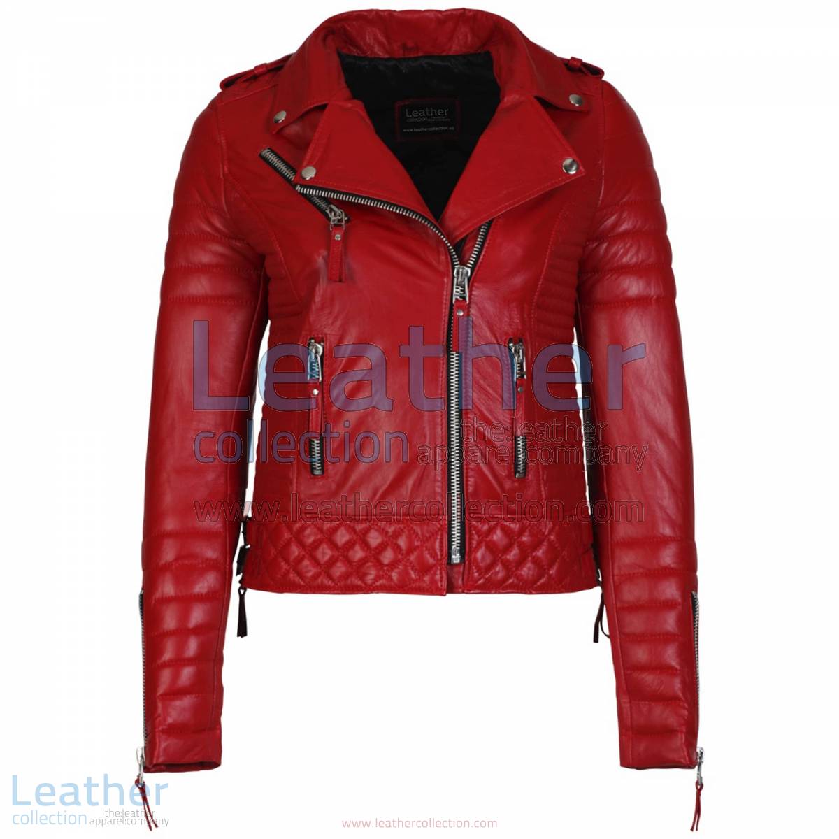 Biker Womens Red Quilted Leather Jacket