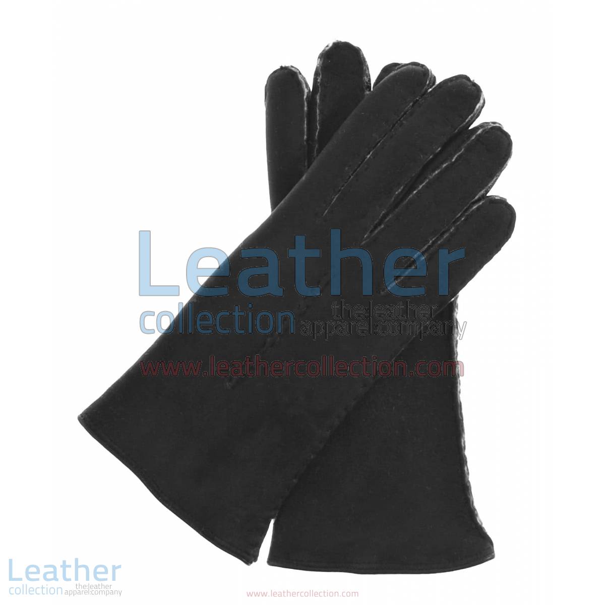 Black Suede Lamb Shearling Gloves Ladies