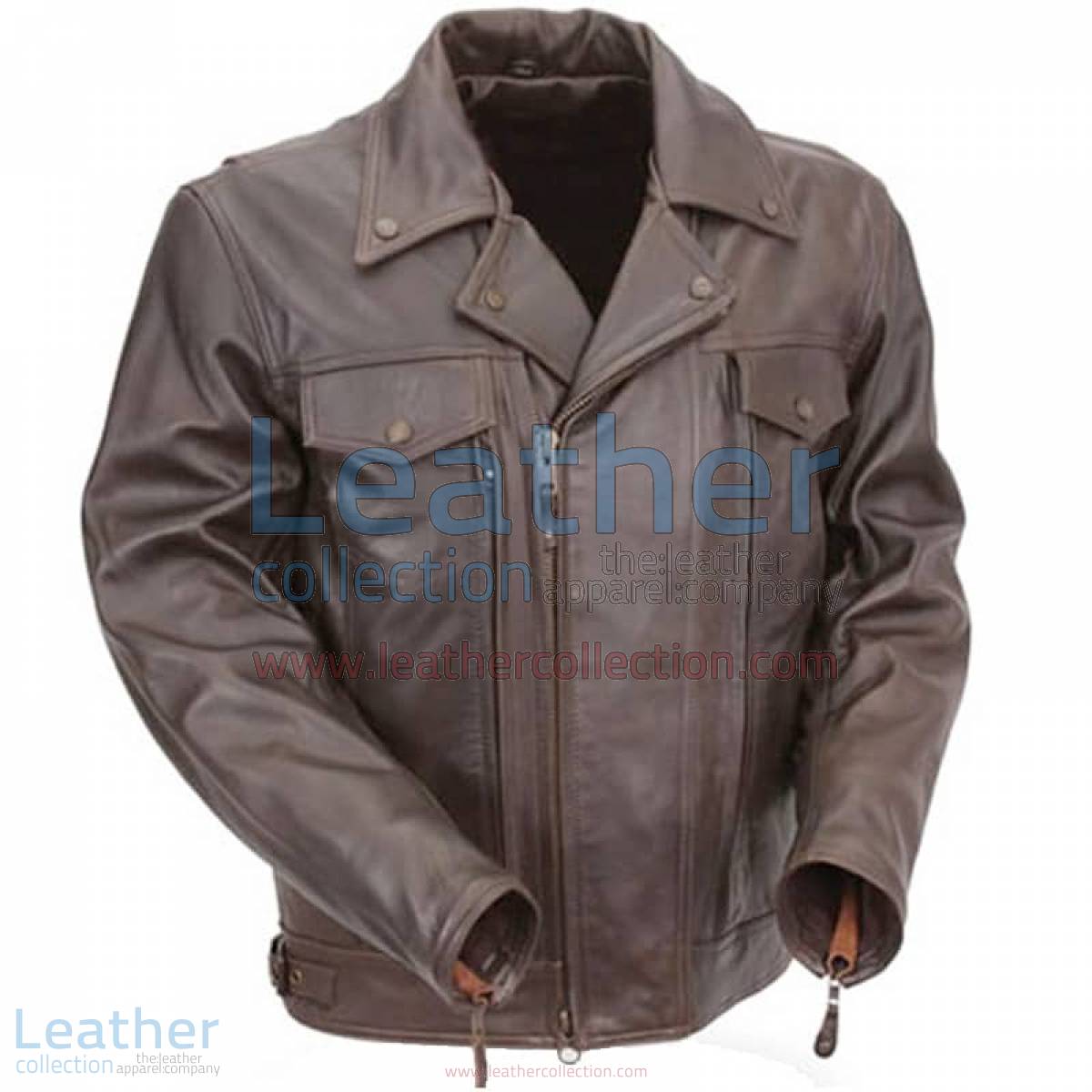 Brown Leather Pistol Pete Motorcycle Jacket with Zipper Vents