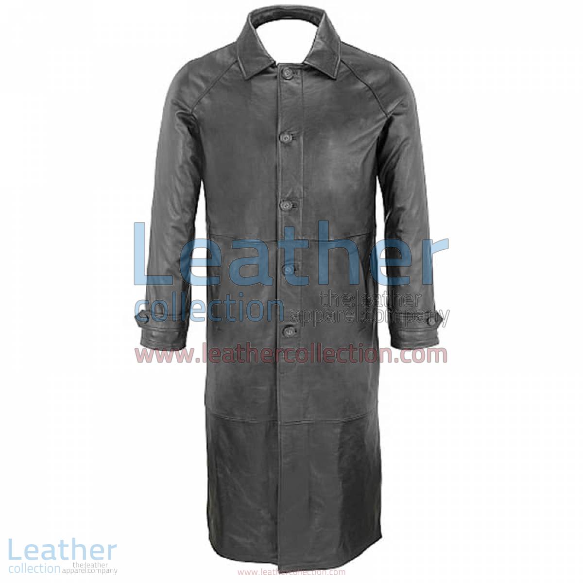 Classic Black Leather Trench Coat