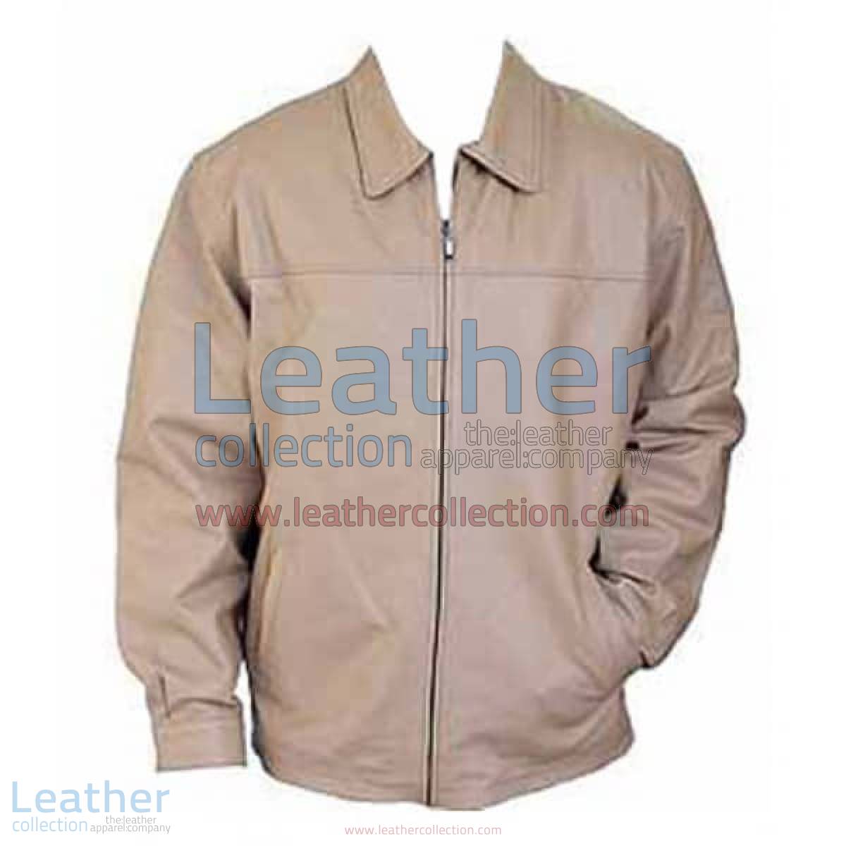 Classic Fashion Mens Beige Leather Jacket