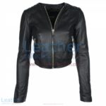 Ladies Short & Collarless Leather Jacket | ladies collarless jacket