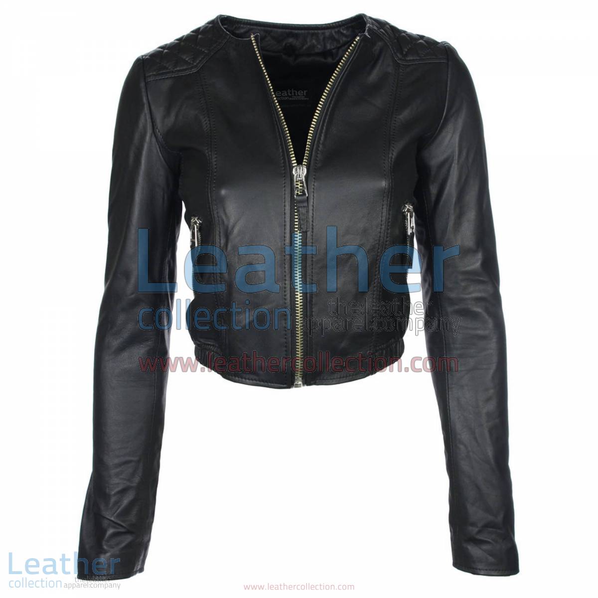 Ladies Short & Collarless Leather Jacket