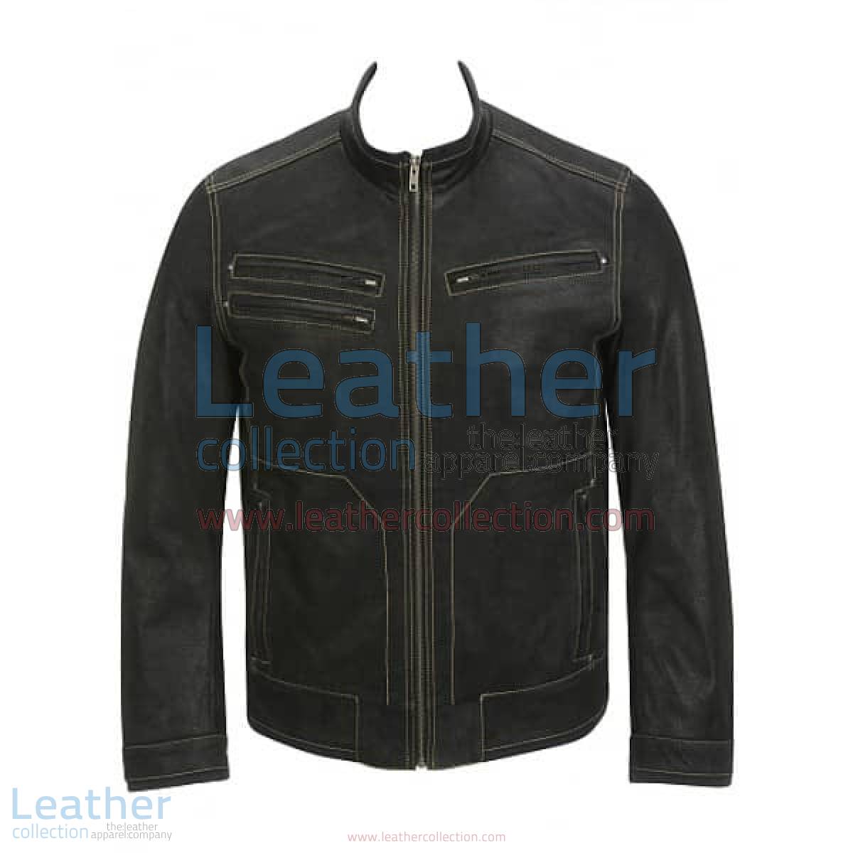 Contrast Stitches Black Moto Fashion Leather Jacket