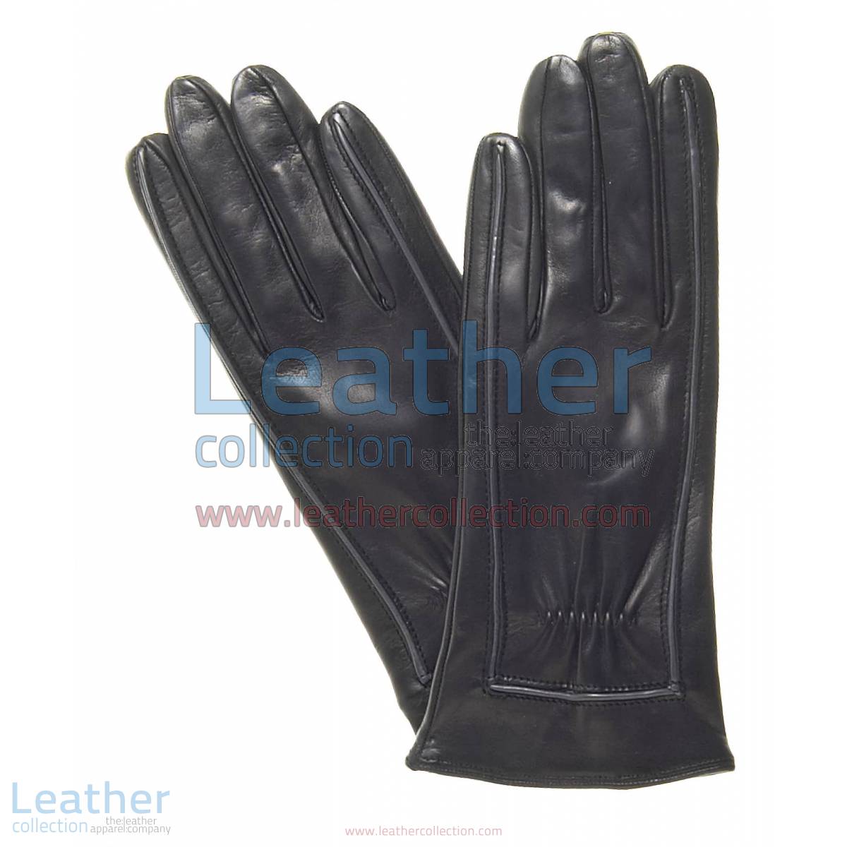Decorative Stitching Ladies Black Leather Gloves