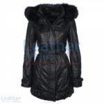 Fur Hooded Leather Coat for Ladies | fur hooded coat