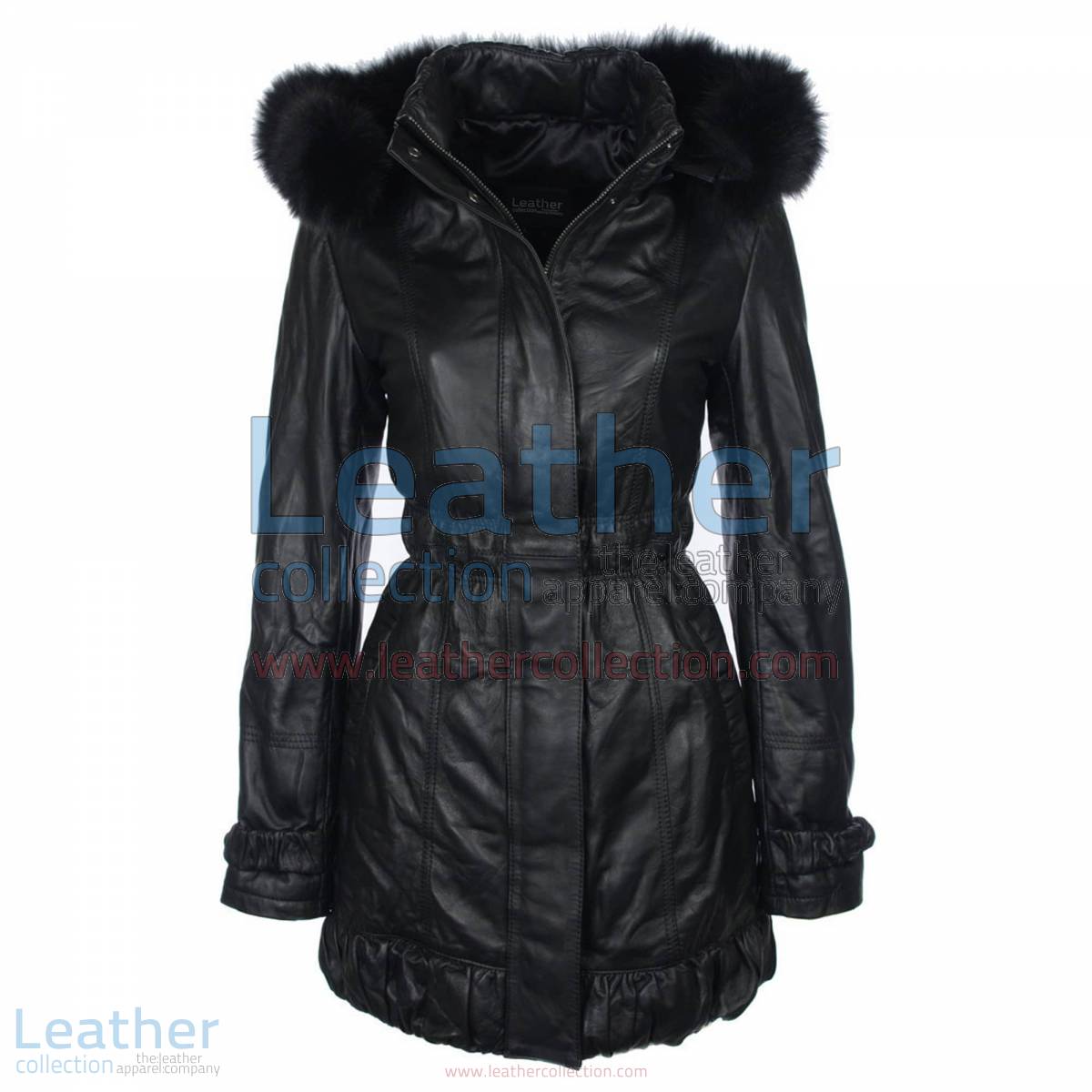 Fur Hooded Leather Coat for Ladies