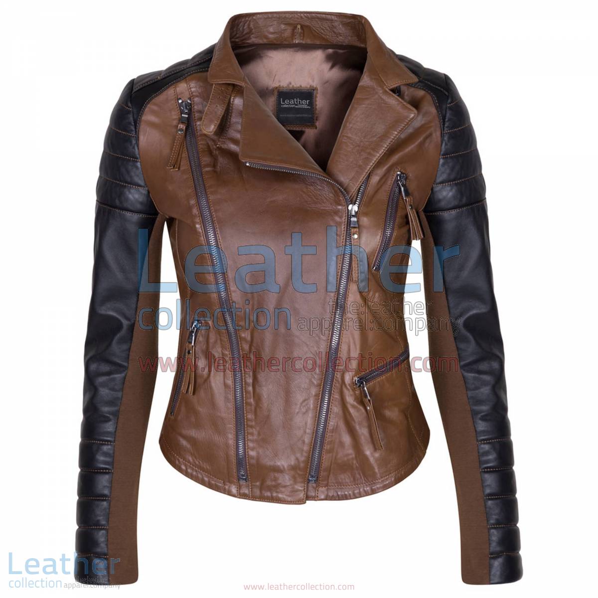 Kelly Ladies Fashion Leather Jacket Black & Brown