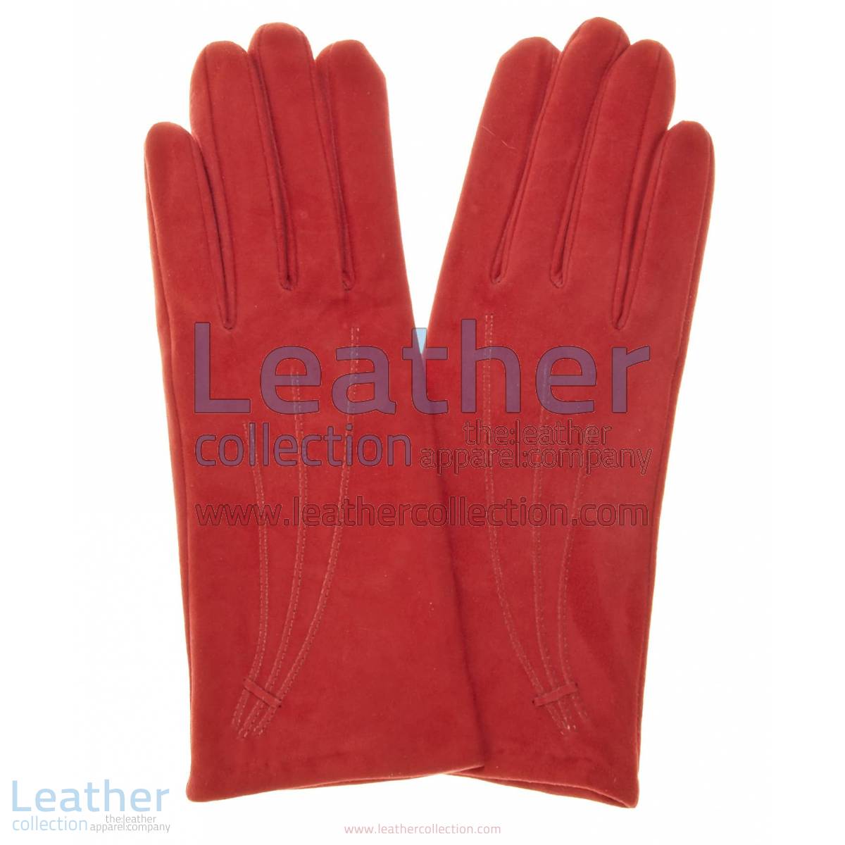 Ladies Red Suede Gloves with Cashmere Lining