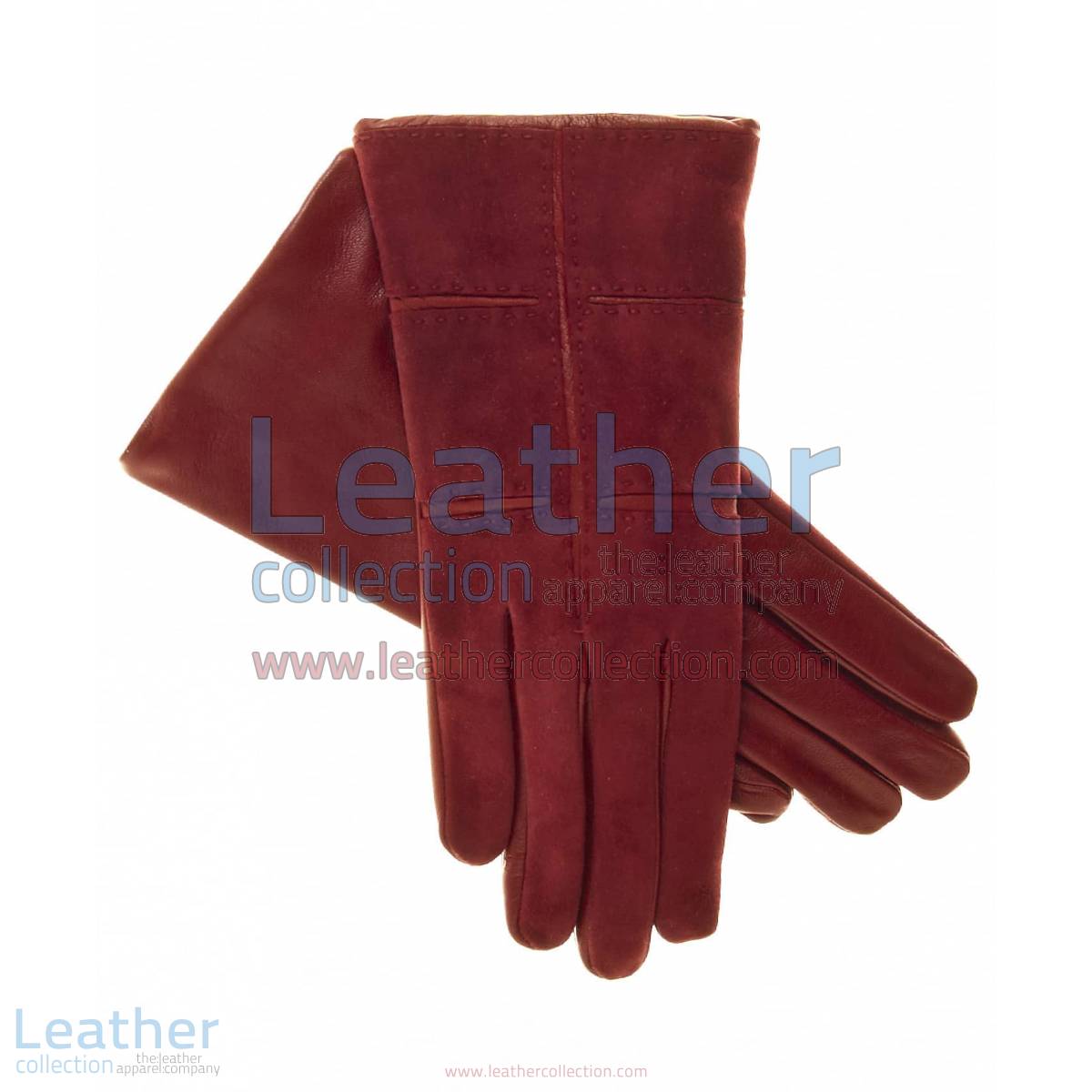 Ladies Red Suede Gloves with Lambskin Palms and Inserts