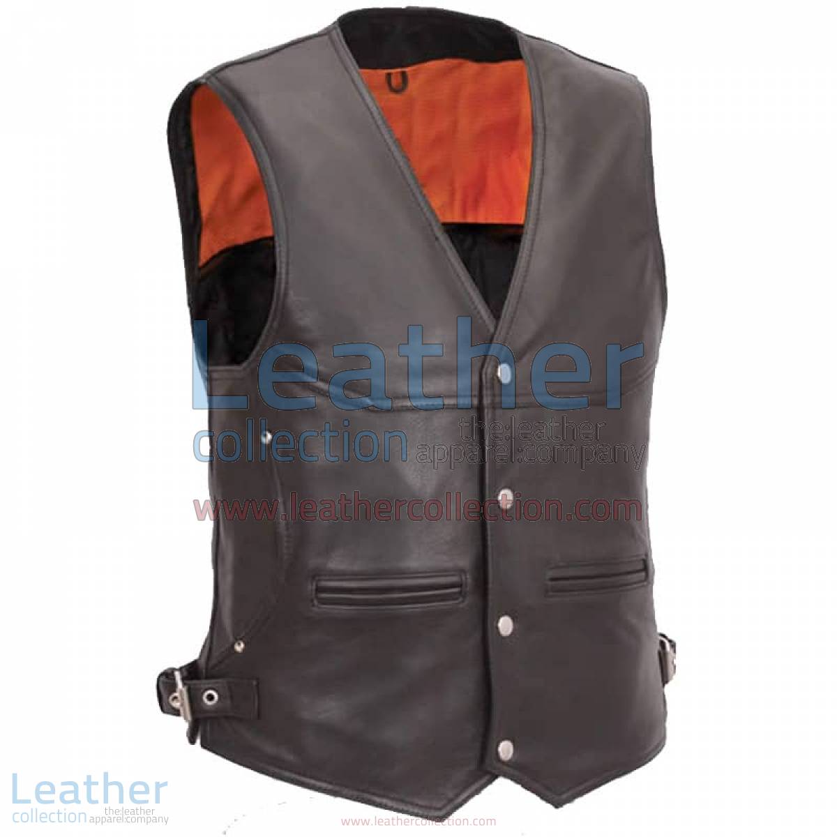 Leather Biker Vest with Deep Front Pockets