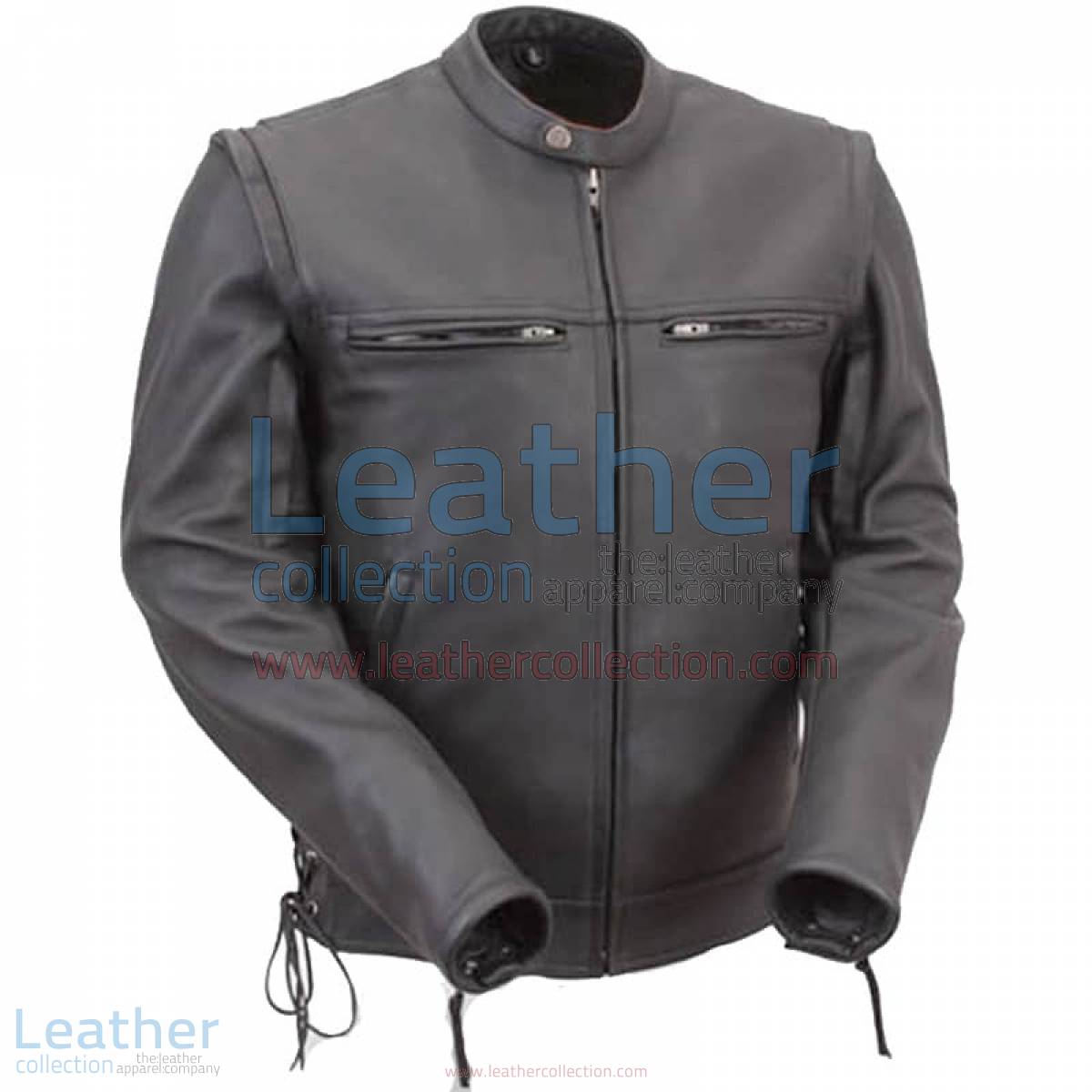 Leather Moto Jacket with Zip-Off Sleeves