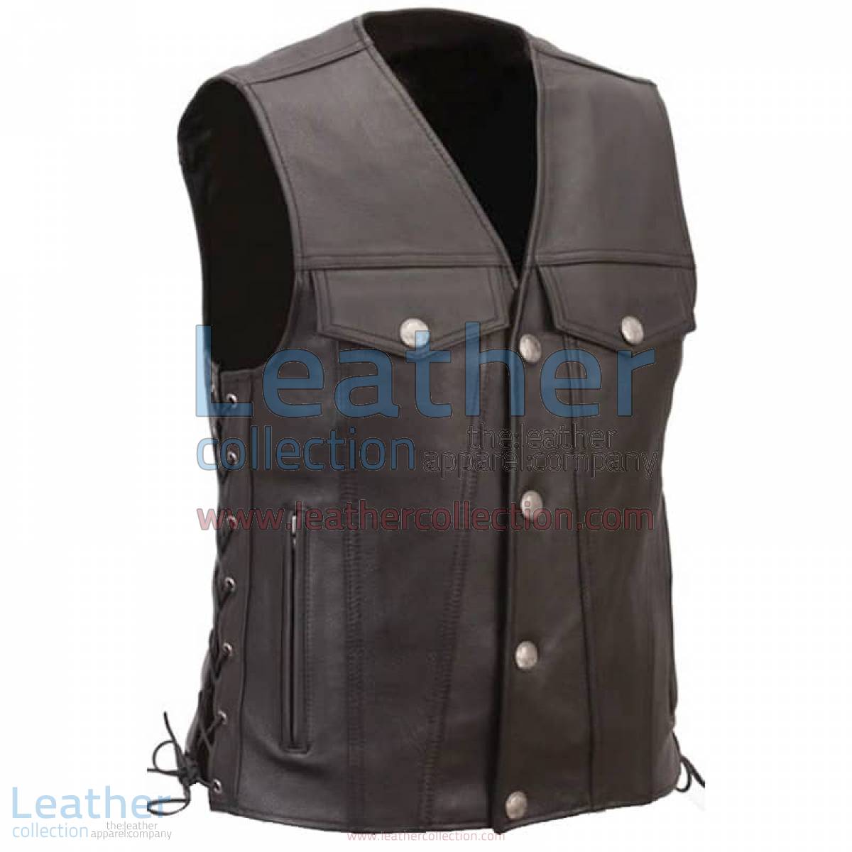 Leather Motorcycle Vest with Buffalo Nickel Snaps