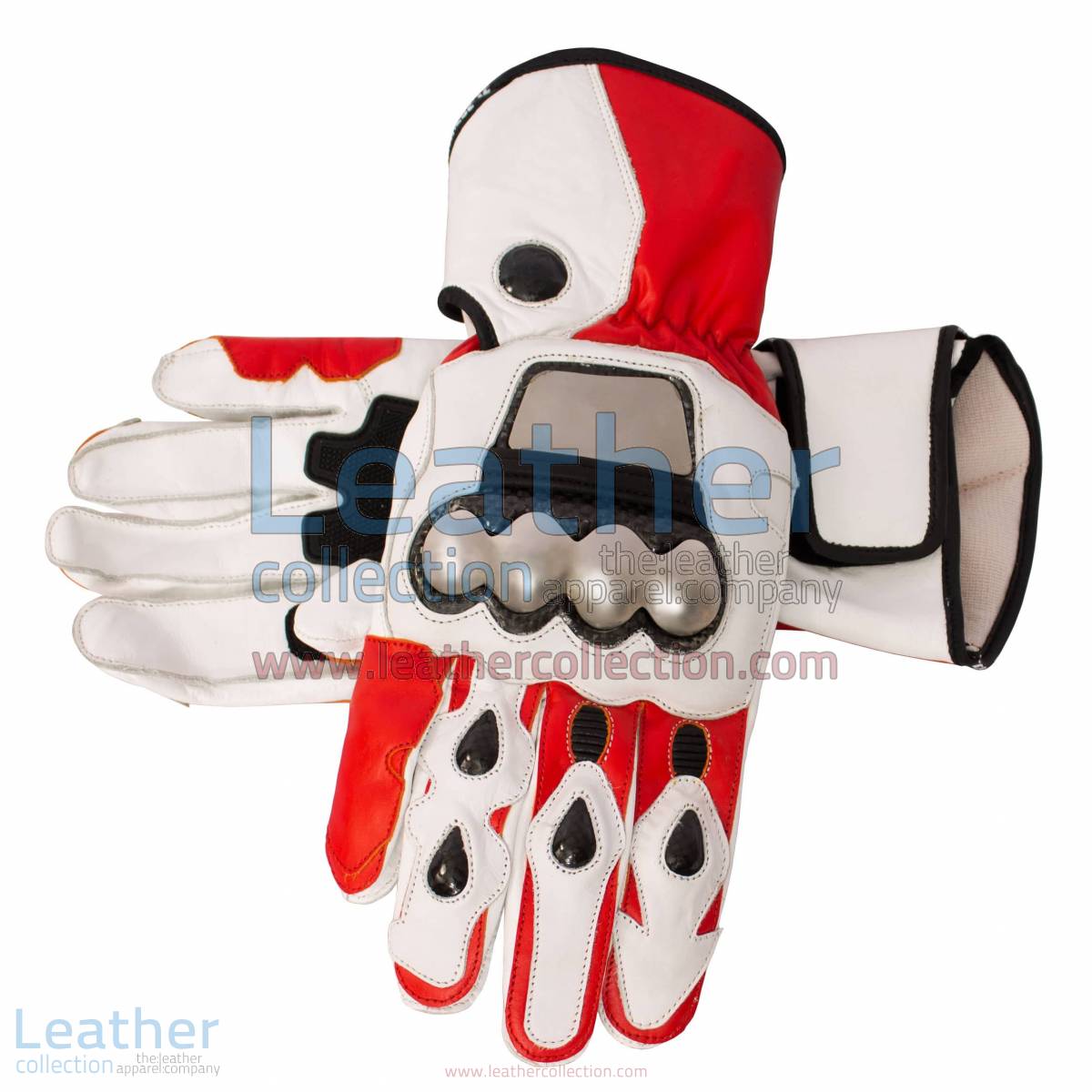 Red and White Motorcycle Leather Gloves