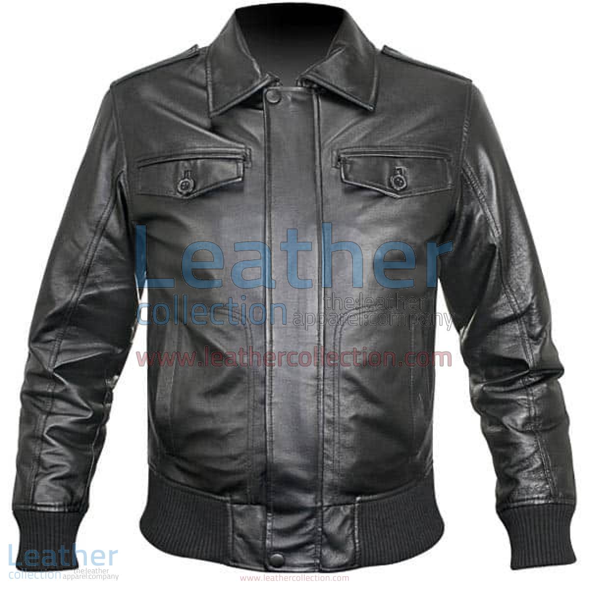 Rib Knit Retro Leather Jacket