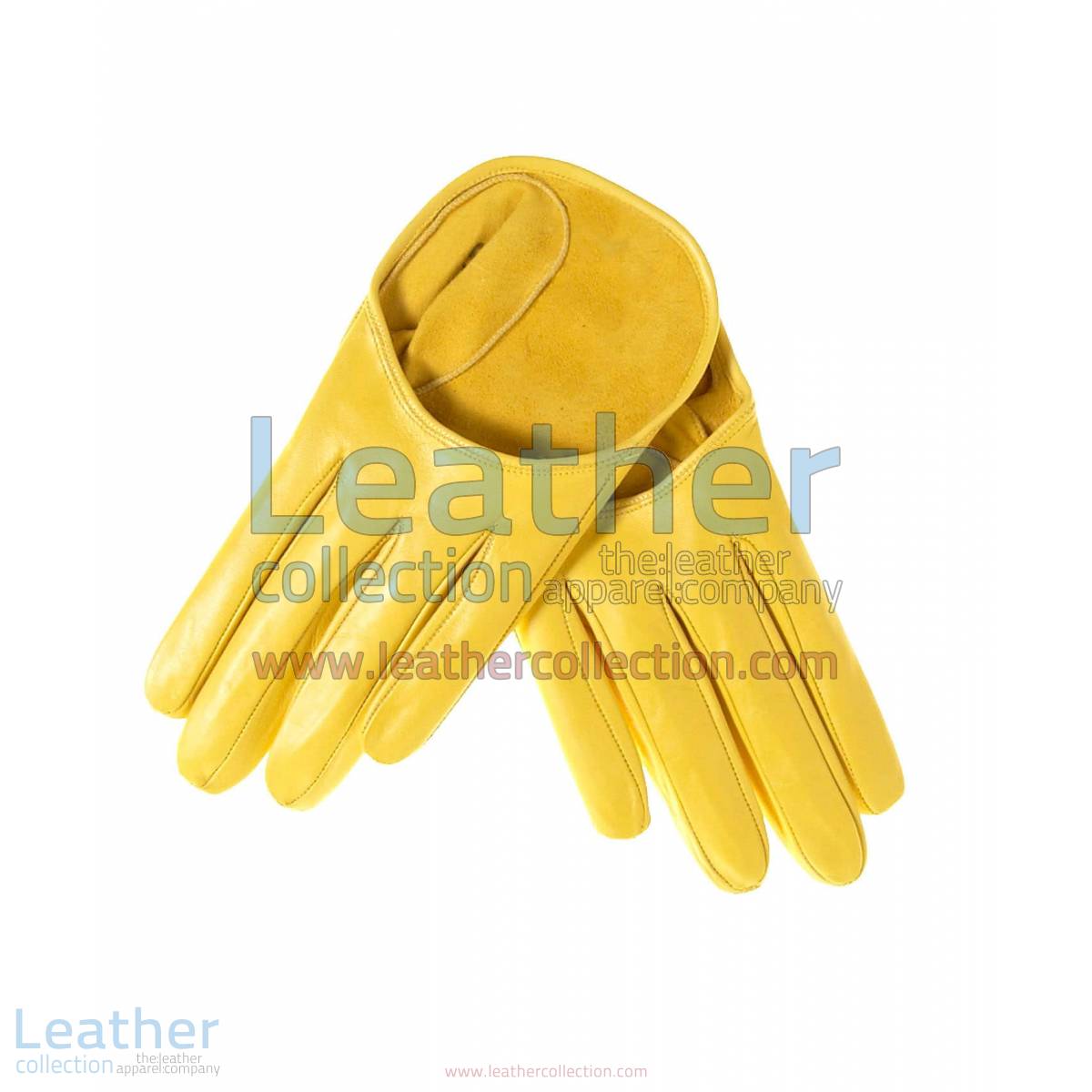 Short Yellow Fashion Leather Gloves