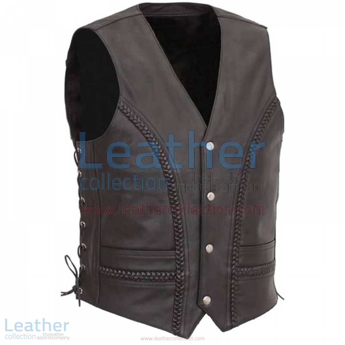 Side Lace & Braided Details Leather Vest