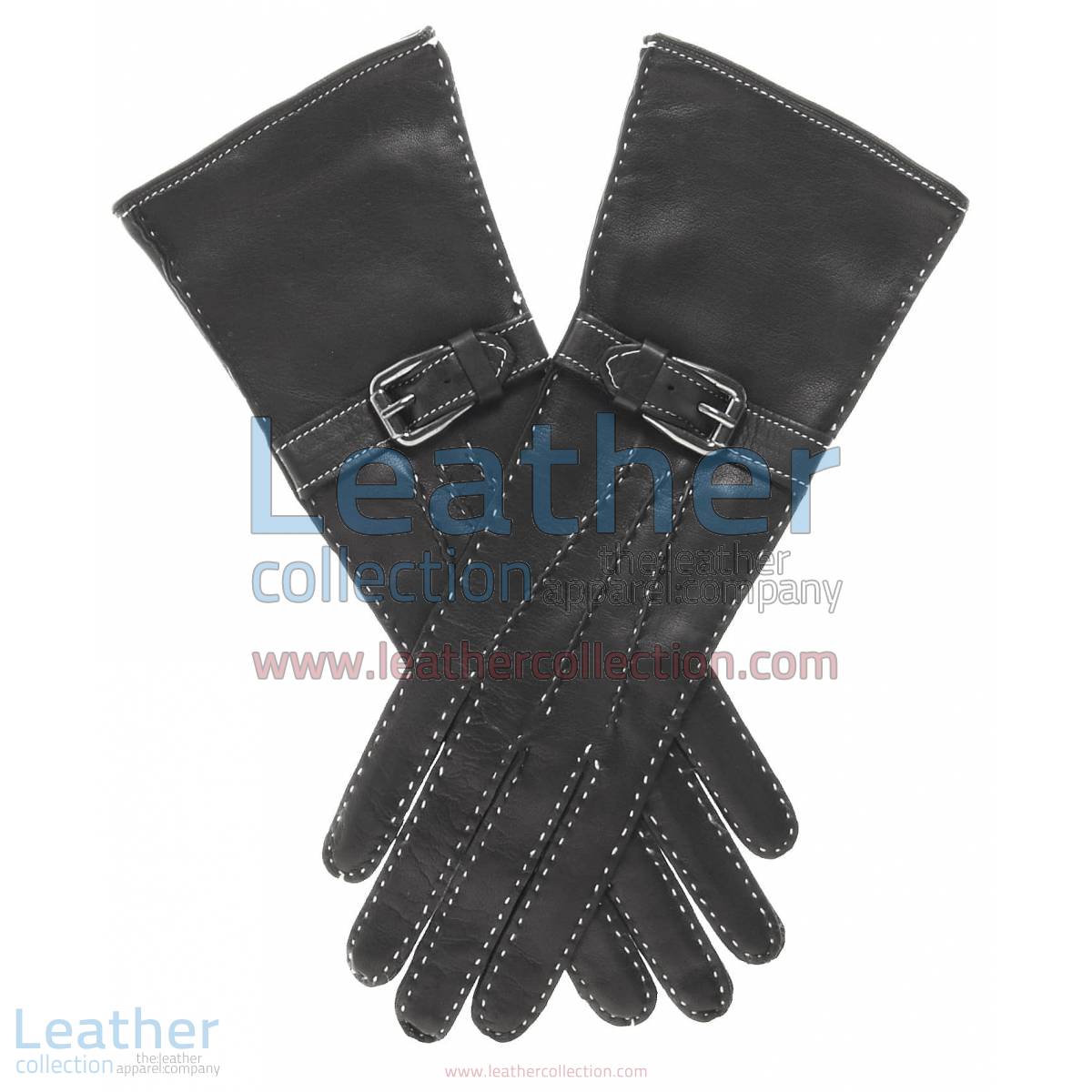 Silk Lined Leather Gloves with Decorative Buckle
