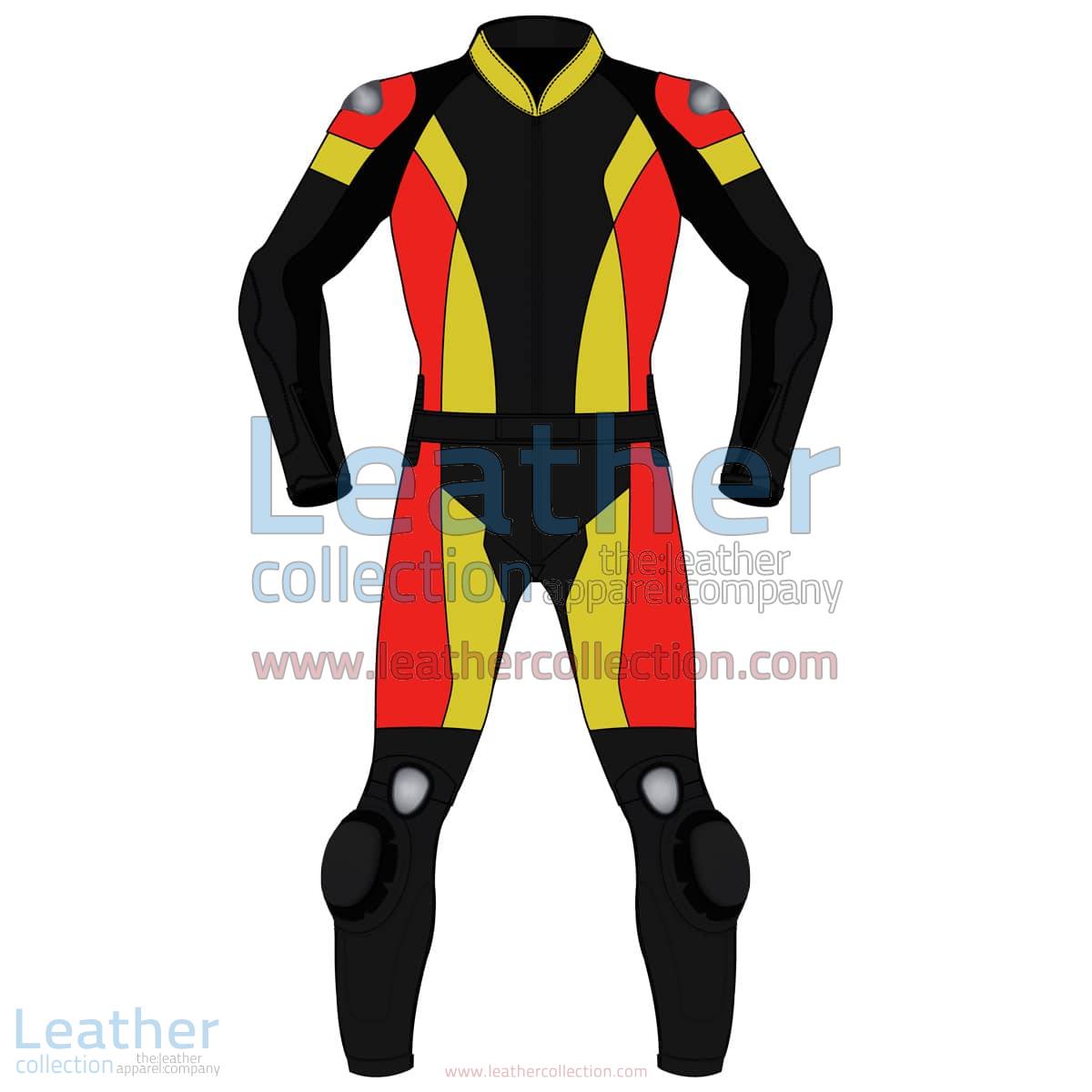 Tri Color Two-Piece Motorbike Leather Suit For Men