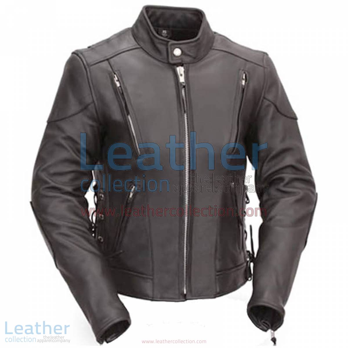 Vented Leather Scooter Style Jacket with Side Laces