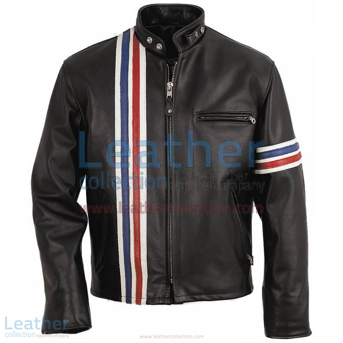 Vertical Strips Biker Fashion Leather Jacket