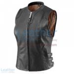 Women's Black Classic Leather Vest | black leather vest