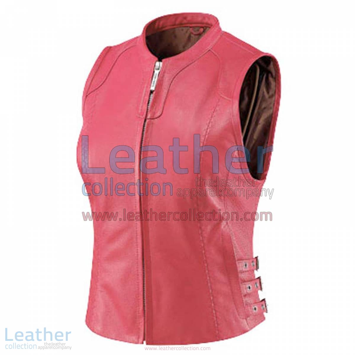 Women Pink Classic Leather Vest