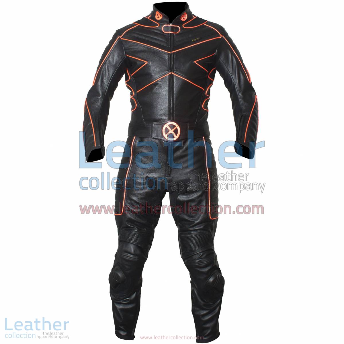 X-MEN Motorcycle Racing Leather Suit with Orange Piping