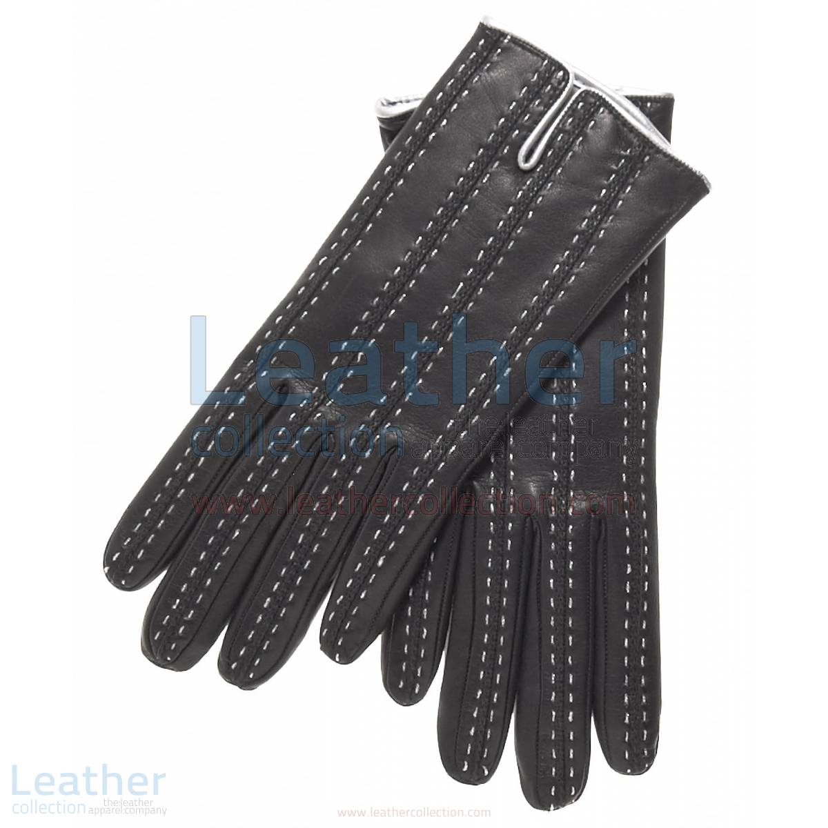 Black Cashmere Lined Leather Gloves Womens