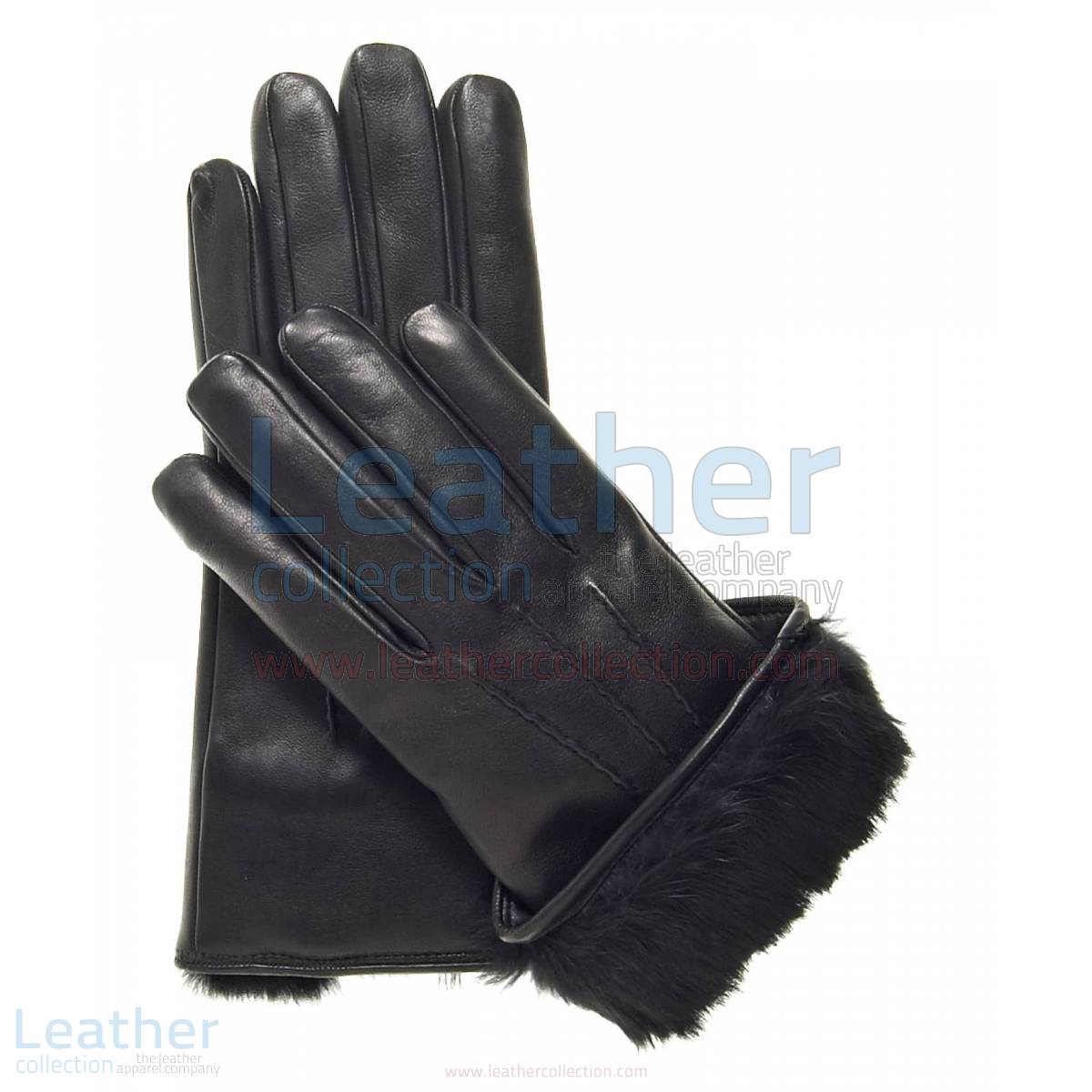 Black Fur Cuff Leather Gloves