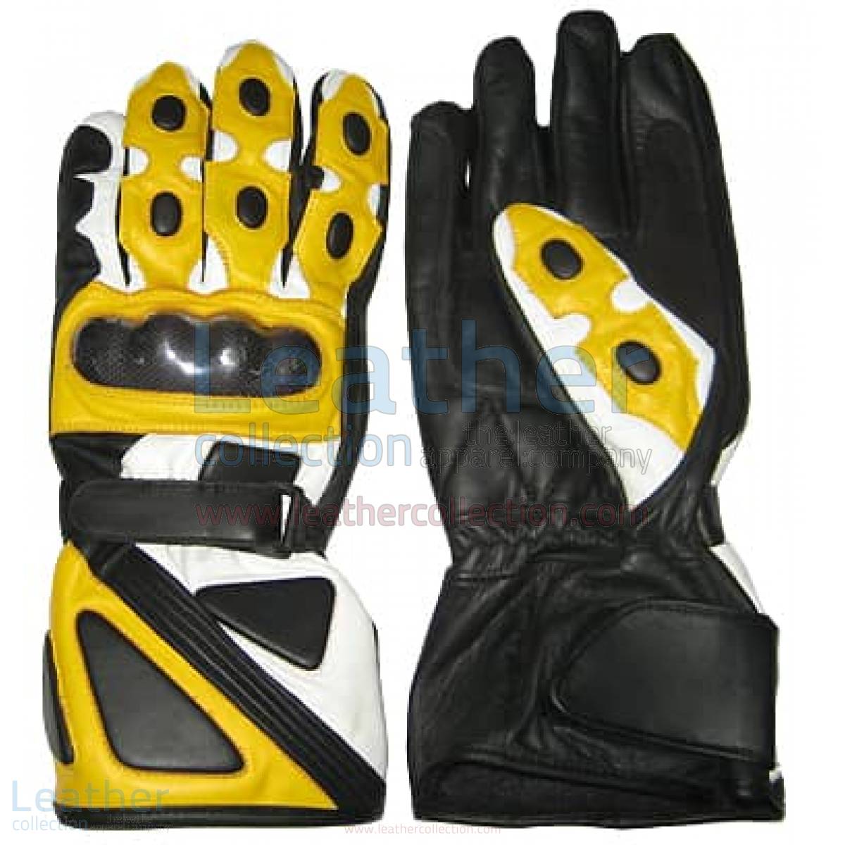 Bravo Yellow Leather Biker Gloves