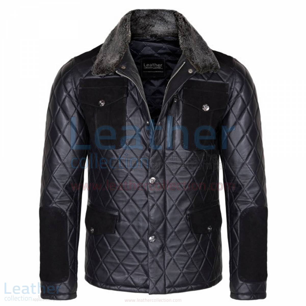 jacket with leather collar