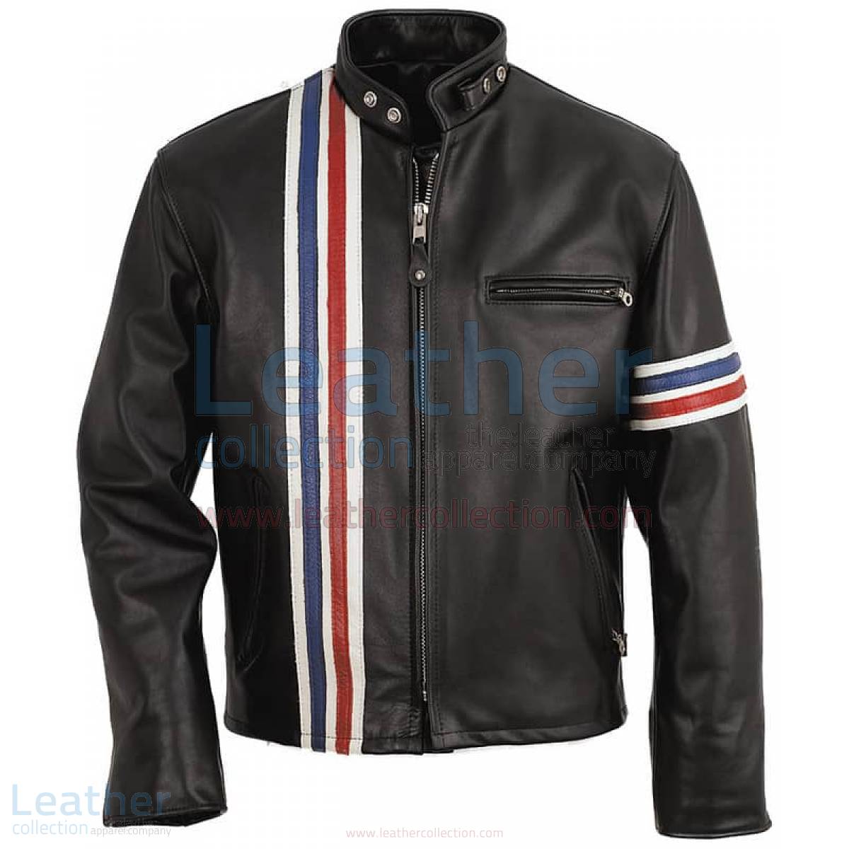 Vertical Stripes Biker Fashion Leather Jacket