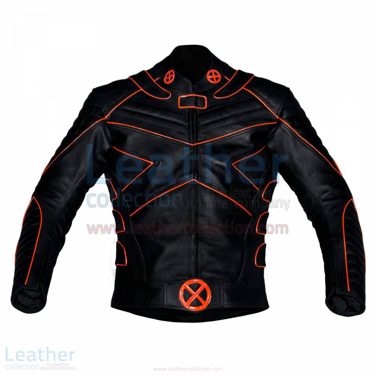 X-Men Motorbike Leather Jacket with Orange Piping