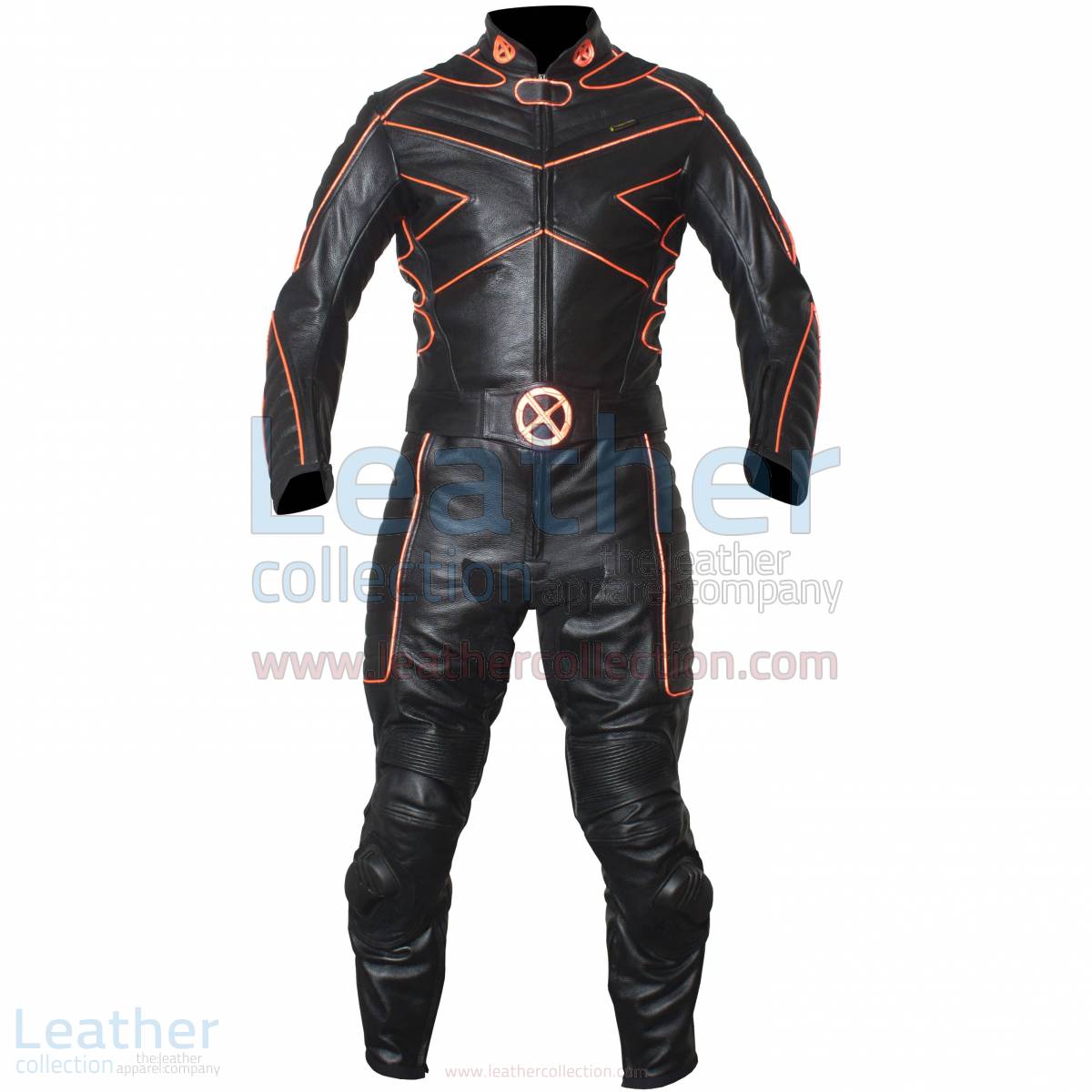 X-MEN Motorcycle Racing Leather Suit with Orange Piping