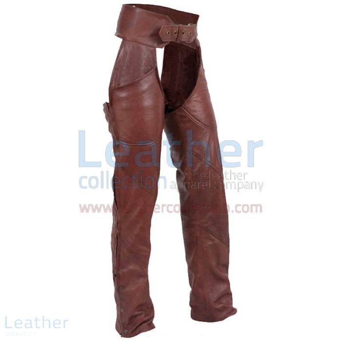 Antique Brown Leather Motorcycle Chaps front view
