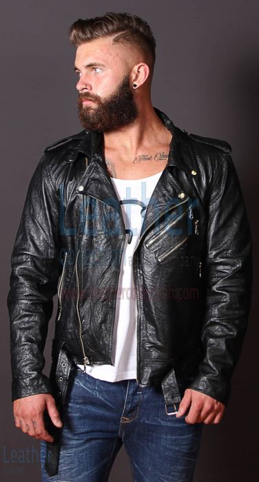 Fashion Men Wrinkle Leather Jacket front view