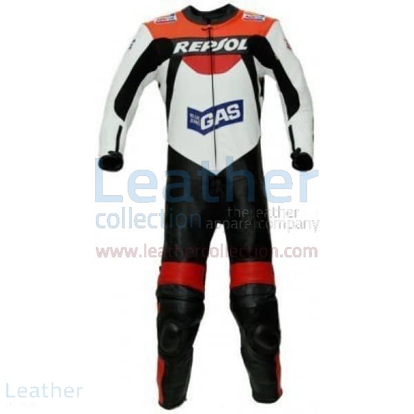 Repsol Gas Motorbike Racing Leather Suit front view