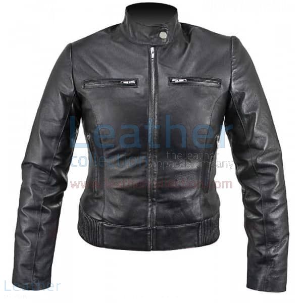 Ladies Waist Length Leather Jacket front view