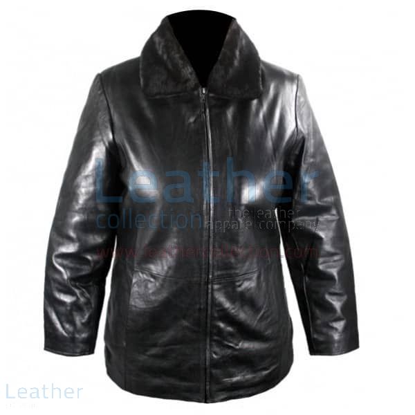 Leather Jacket With Fur Collar front view